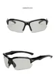 Detailed front and side view of black sports sunglasses with chameleon photochromic lenses - Black Frame Silver Mirror Lens