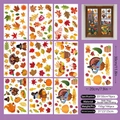 Thanksgiving static window stickers featuring maple leaves, turkey, and pumpkin elements - Thanksgiving Squirrels & Leaves 9-Sheet Set