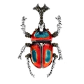 Vintage enamel beetle brooch with orange-blue gradient glaze and grey rhinestones - Orange Blue Gradient