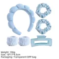 Sky blue hair care set with plush headband, wristbands, scrunchies, and large matte claw clip - Light Blue Rectangular (6-Piece Set)