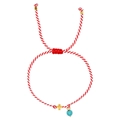 Gevlochten rood-witte touwarmband met gouden kruishanger en turkooizen kraal - Rood Wit Gedraaid Kruis Turkoois(JS-B23112227A)