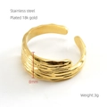 18k gold plated stainless steel ring with ripple texture and adjustable open band - 8mm (Open Adjustable) / Gold