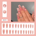 Rosa Ombré Coffin-Nägel mit weißen Blumen und silbernen Details zum Aufkleben - Z573 Frühlingsballett (Kleber-Stil)