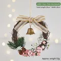 Pink decorative Christmas wreath with rattan base, bells, pine cones and striped ribbon - Pink Rattan Ring (LD092)