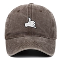 Washed cotton baseball cap in dark coffee with embroidered Shaka hand gesture sign - Coffee