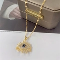 Collana malocchio in acciaio al titanio dorato con zircone blu e strass brillanti - Collana Occhi Gialli / Oro