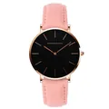 Orologio al quarzo minimalista con cinturino in pelle rosa e cassa in oro rosa - Cassa Oro Rosa Cinturino Rosa