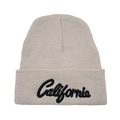 Dettaglio del ricamo California sul berretto in maglia a coste beige per uomo e donna - Taglia unica / Bianco Sporco