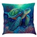 Artistic sea turtle print ocean theme square cotton linen throw pillow cover - Super Soft Velvet / 45x45cm / Pattern Z