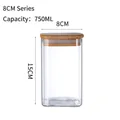 A 750ml square glass storage jar with a bamboo airtight lid, 8cm diameter and 15cm height - 8x15cm (750ml)