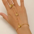 18K gold butterfly finger bracelet featuring matte metal charms and adjustable ring - 22 18k Gold 0116 (stainless Steel)