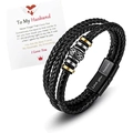 Detailed view of braided leather men's bracelet with heart message card for husband - Braided Bracelet with Card for Husband