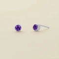 Purple round crystal stud earring in silver setting for daily minimalist style - June Purple - Silver