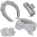 Gray flannel headband set with braided headband, bow band, wristbands and a hair claw clip - Grey Comprehensive Hair Accessory Set