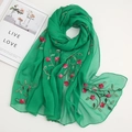 Green chiffon scarf with floral embroidery, elegant lightweight shawl for sun protection - Bright Green
