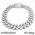 Chunky silver titanium steel Cuban chain necklace, 500x32mm size and 460g weight - Steel Color Polished Necklace (KN286743-KJX)