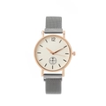 Women's quartz watch with rose gold case, cream dial and charcoal mesh strap - Silver