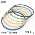 Set of six 70mm 18k gold plated stainless steel bangles in multiple assorted colors - Mixed Multi-Color Plain Ring 6-Piece Set (KB181583-KFC)
