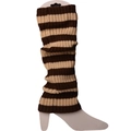 Brown and beige wide striped knit leg warmers in a cozy slouchy style for women - One Size / Beige and Coffee Striped
