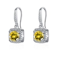 Silver drop earrings with a bright yellow square stone and white diamond halo - Yellow Diamond Pair Led-122