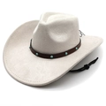 Detail van crème western cowboyhoed met bruine leren band en turquoise kralen - M (56-58cm) / Beige