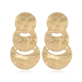Close-up of golden matte earrings with layered hammered texture and crescent shape design - Style 5 (Clip-on)