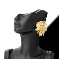Exaggerated gold wheat-ear earrings with textured metal surface on a black mannequin - Large Gold Wheat Ear Studs / Gold
