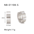 Detailed view of silver hoop earrings with white shell and zircon inlays, 2cm diameter size - Silver Mother of Pearl Zircon Inlay Style (NB-E1108-S)
