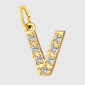 Gold plated stainless steel letter V pendant charm with micro-paved sparkling zircon stones - Letter V