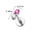 F136 titanium earring with dual pink and clear gems, showing base size dimensions - Silver / Rose Red Zirconia