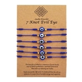Set of 6 adjustable blue evil eye friendship bracelets on craft card packaging - 6Pcs Set/Blue (ZJ6972)