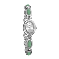 Elegant silver Bee Sister watch with oval green stones on an artistic metal bracelet - Classic Silver