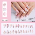 Faux ongles roses avec chat de dessin animé 3D, imprimé léopard et strass brillants - Style Nœud Hello Kitty Léopard Rose (SDD-0056)