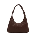 Dark brown woven hobo shoulder bag with textured PU leather and minimalist top handle - Coffee