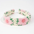 Pink and green floral crochet headband for women in handcrafted knit style - Pink Flower