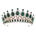 Lussuosa corona dorata con cristalli a goccia color smeraldo e strass bianchi - Zircone Verde