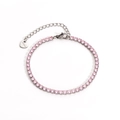 Pink cubic zirconia tennis bracelet in stainless steel with a heart tag and extender chain - White Gold Plated Pink Zirconia