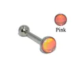 Pink iridescent gemstone stainless steel straight barbell piercing stud for tongue or ear - 1.2x12x5x7mm / Orange Pink