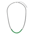 Silver snake chain necklace with green round gemstones and 18K gold plating finish - Round Snake Chain Patchwork / Silver Spliced Green Zircon