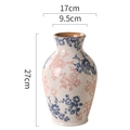 Vintage-Keramikvase 27cm hoch mit Blumenmuster und stilvoller Eisbruchglasur für Deko - A097 Rosa Floral Eis Riss Vase