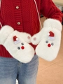 Dettaglio muffole pupazzo di neve in peluche bianco con mini cappelli rossi e corda - Stile Muffole / Bianco