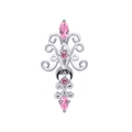 Exquisite silver belly ring with pink marquise crystals and ornate hollow design - Pink Rhinestone Hollow Floral Style (BR2121512)