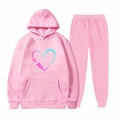 Ensemble jogging rose à capuche avec imprimé flèche cœur dégradé et cordon - S / Rose-Flèche de Cœur