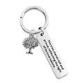 Silver metal keychain with tree of life charm and engraved inspirational plaque - FT0003 Keychain Silver (The tree stands tall)