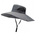 Dark grey wide brim sun hat with breathable mesh and adjustable chin strap for outdoors - 15CM Brim / Dark Gray