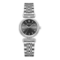 Elegant women's quartz watch with silver steel strap and black sunburst dial - Silver/Black (Steel Strap)