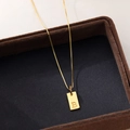 S925 silver minimalist necklace with gold square pendant featuring engraved letter B - Letter B / Gold