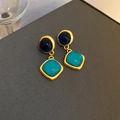 Boucles d'oreilles géométriques patchwork bleu-vert