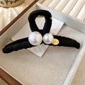 Elegant black French style pearl hair claw clip for women in jewelry tray - 54# Black Feather Sparkle Hair Claw