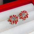 Exquisite red enamel firework stud earrings with gold plating and sparkling zircons - 1# Red Firework Style (HE15910)